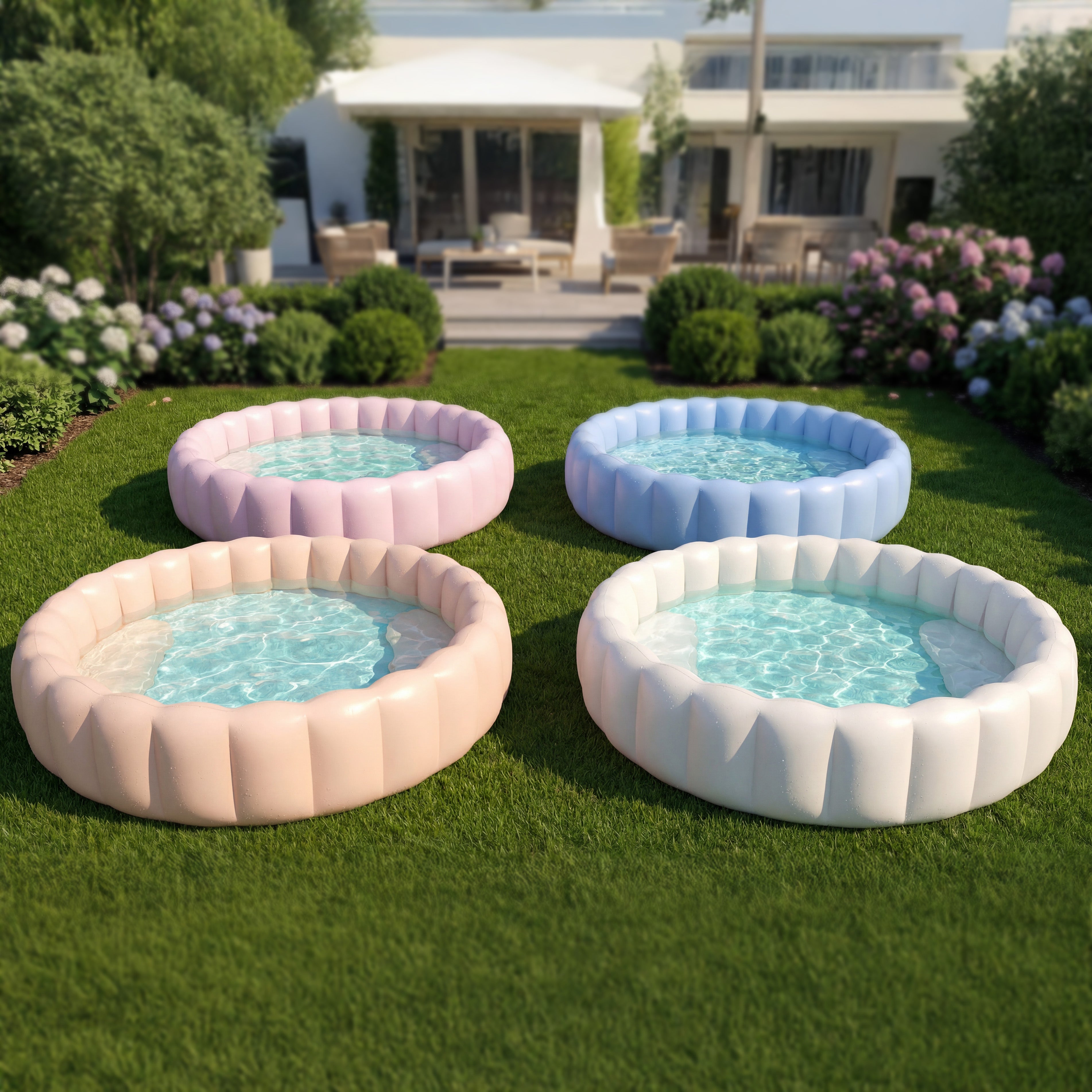 aufblasbare pools in pastell-farben für den sommer
